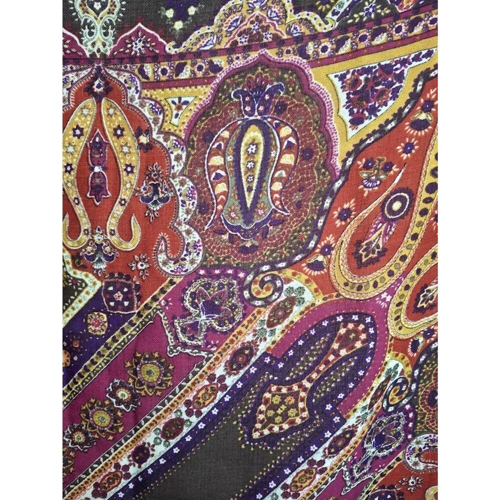 Vintage Wool Paisley Scarf Brown Boho Square Baar and Beards Japan 1970s - Picture 6 of 12